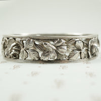 French Silver Hinged Bangle Roses and Iris c1900