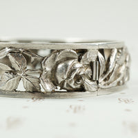 French Silver Hinged Bangle Roses and Iris c1900