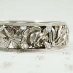 French Silver Hinged Bangle Roses and Iris c1900
