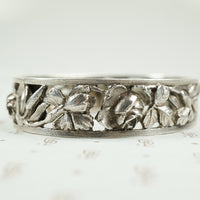 French Silver Hinged Bangle Roses and Iris c1900