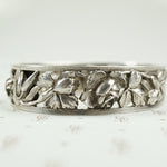 French Silver Hinged Bangle Roses and Iris c1900
