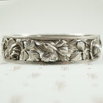 French Silver Hinged Bangle Roses and Iris c1900