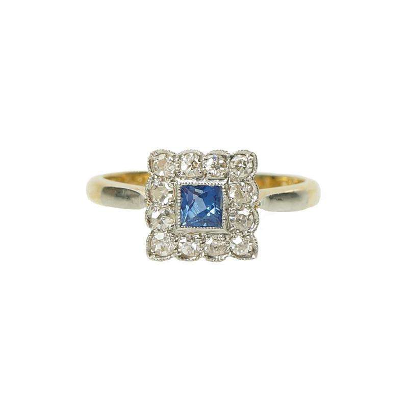Vintage French Cut Blue Sapphire and Diamond Ring