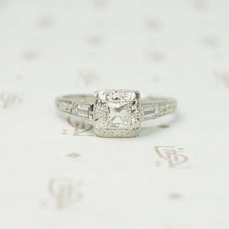 Deco Platinum Square Old Mine Cut Diamond