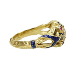Antique Diamond and Ruby 18k Gold Enameled French Hallmarked ring in Original box