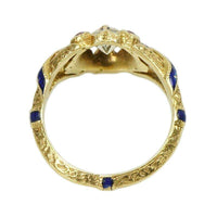 Antique Diamond and Ruby 18k Gold Enameled French Hallmarked ring in Original box