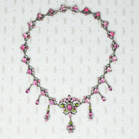 pink and green with pearls french paste necklace