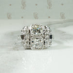 French Platinum Diamond Retro Ring
