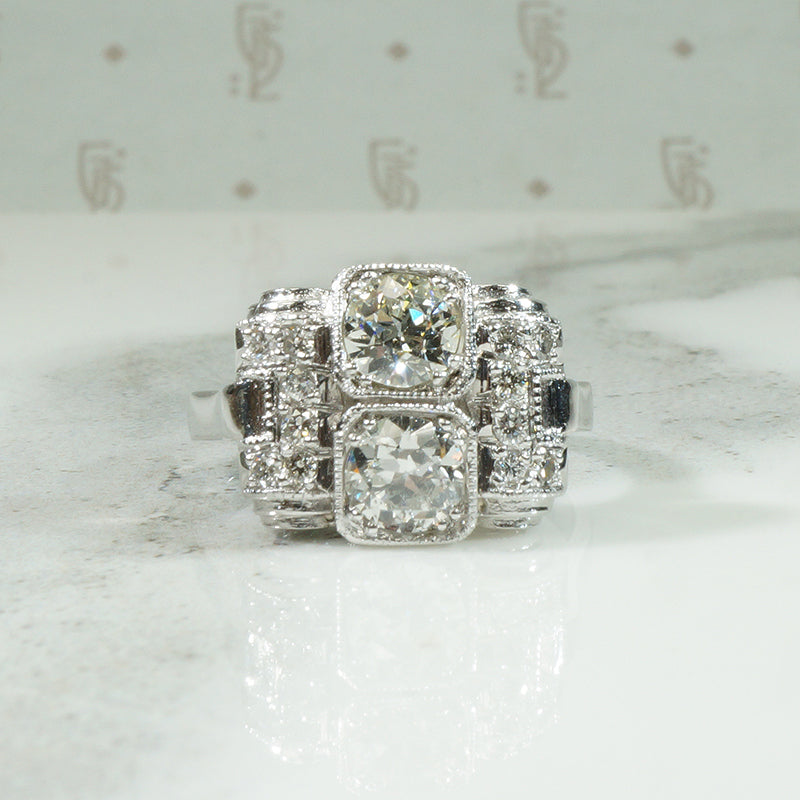 French Platinum Diamond Retro Ring
