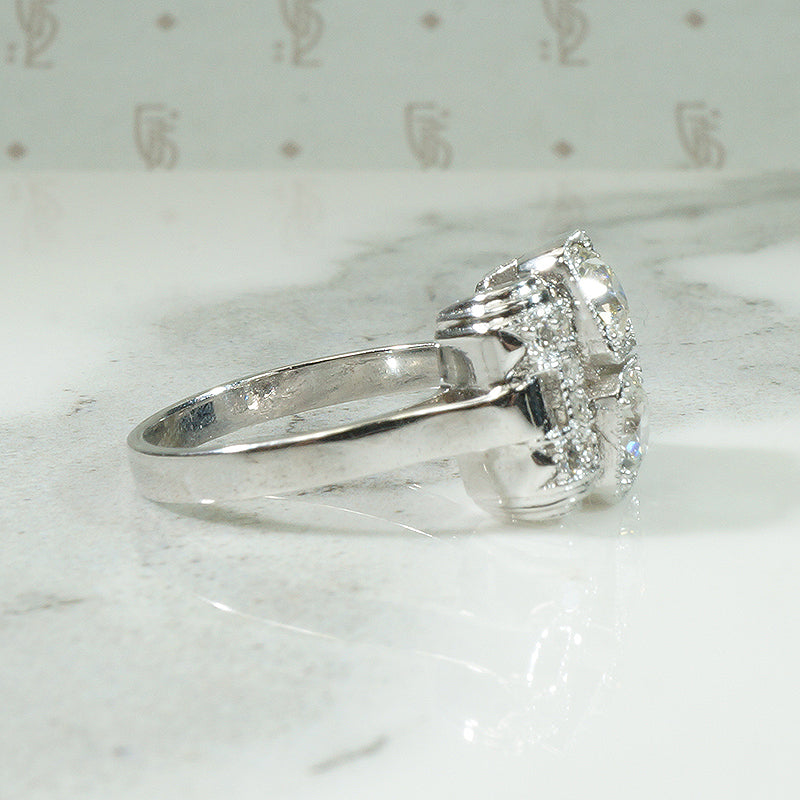 French Platinum Diamond Retro Ring