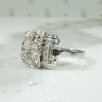 French Platinum Diamond Retro Ring