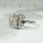 French Platinum Diamond Retro Ring