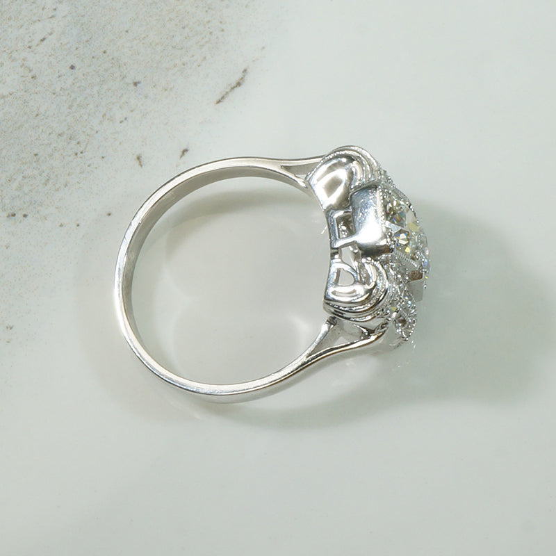 French Platinum Diamond Retro Ring
