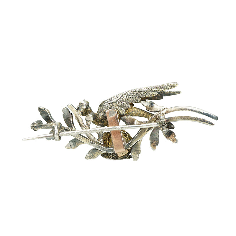 Antique French Silver Brooch - Gem Set Love