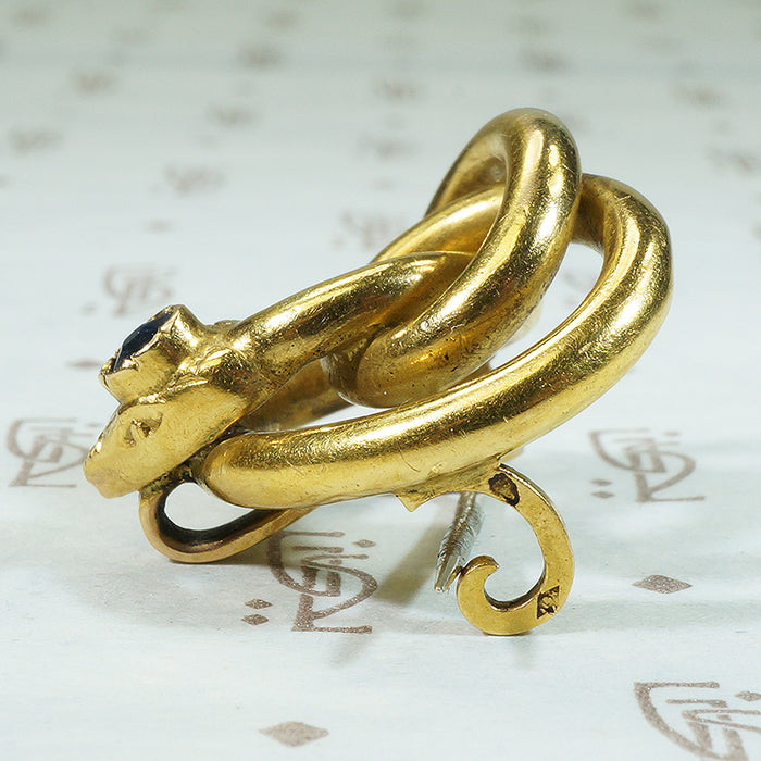 French 18k Gold and Sapphire Snake Brooch