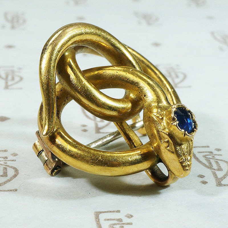 French 18k Gold and Sapphire Snake Brooch