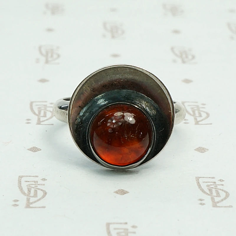 Modernist Amber in Sterling Eclipse Ring