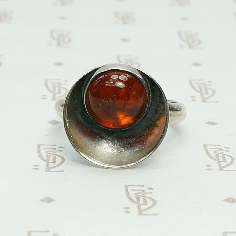 Modernist Amber in Sterling Eclipse Ring