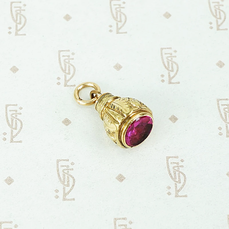 gold filled and fushia glass fob circa 1880