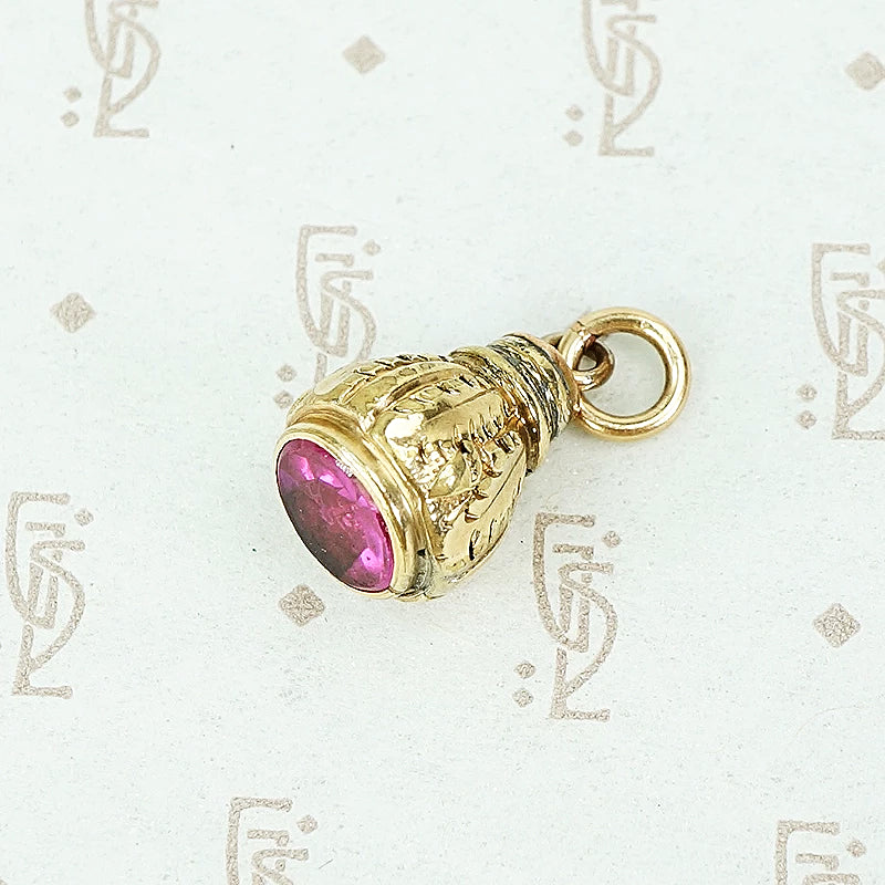 gold filled and fushia glass fob circa 1880