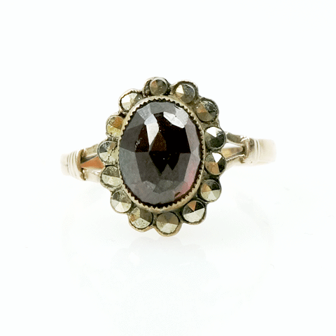 Early 1800s Rose Cut Garnet & Marcasite Ring