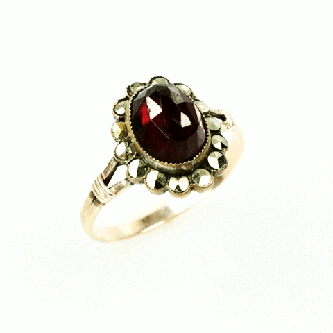 Early 1800s Rose Cut Garnet & Marcasite Ring