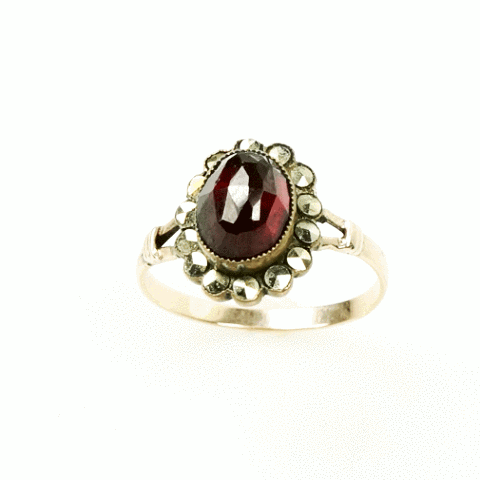 Early 1800s Rose Cut Garnet & Marcasite Ring
