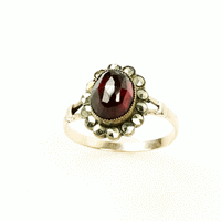 Early 1800s Rose Cut Garnet & Marcasite Ring