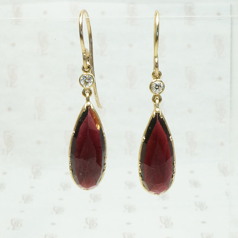 Elegant Hand Crafted Rose Cut Garnet and Diamond Earrings