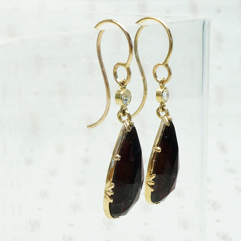 Elegant Hand Crafted Rose Cut Garnet and Diamond Earrings