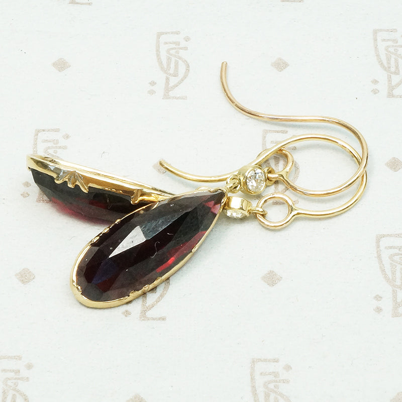 Elegant Hand Crafted Rose Cut Garnet and Diamond Earrings