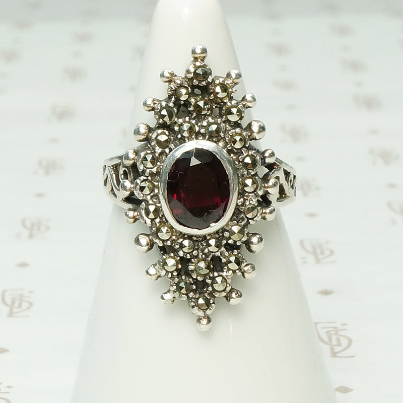 vintage silver garnet and marcasite ring