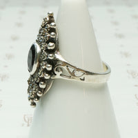 Dark Sparkle Garnet and Marcasite Sterling Ring