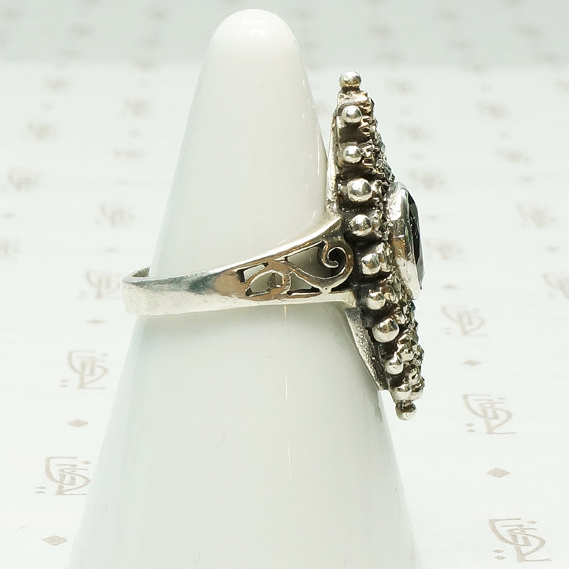 Dark Sparkle Garnet and Marcasite Sterling Ring
