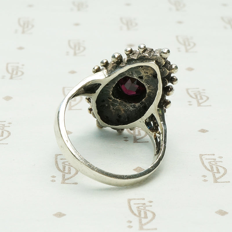 Dark Sparkle Garnet and Marcasite Sterling Ring
