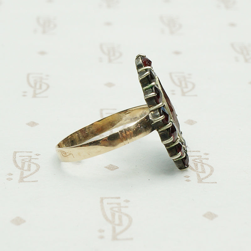 Vintage Rose Cut Garnet Navette Ring