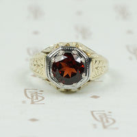Beautifully Engraved Bold Deco Garnet Ring