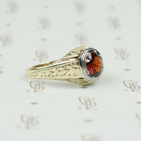 Beautifully Engraved Bold Deco Garnet Ring