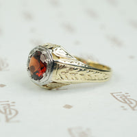 Beautifully Engraved Bold Deco Garnet Ring