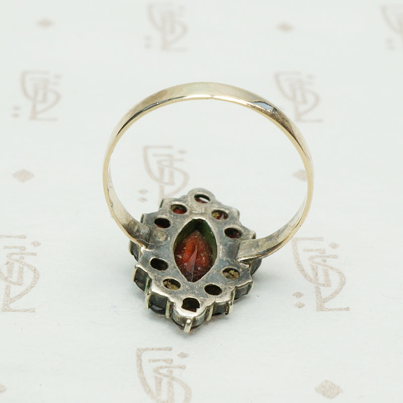 Vintage Rose Cut Garnet Navette Ring