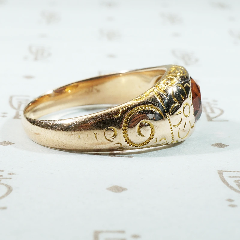 Dream Ring Garnet Set Engraved Gold Gypsy Band 1898