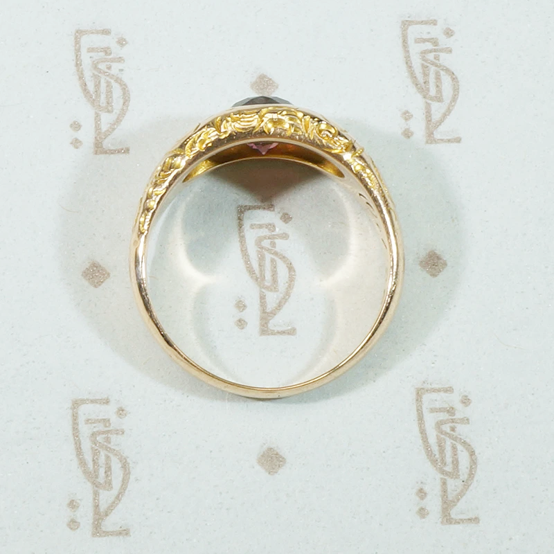 Dream Ring Garnet Set Engraved Gold Gypsy Band 1898