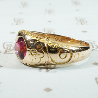 Dream Ring Garnet Set Engraved Gold Gypsy Band 1898