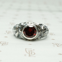 Green Man Ring in Recycled Silver & Garnet