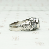 Green Man Ring in Recycled Silver & Garnet