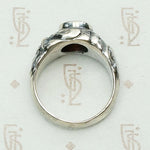 Green Man Ring in Recycled Silver & Garnet