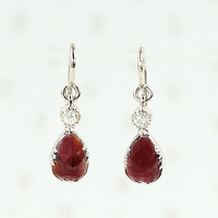 rose cut garnet and diamond earrings in 14k white gold