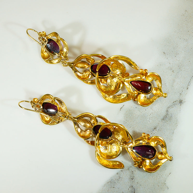 Rare and Stunning High Karat Gold and Garnet Earrings