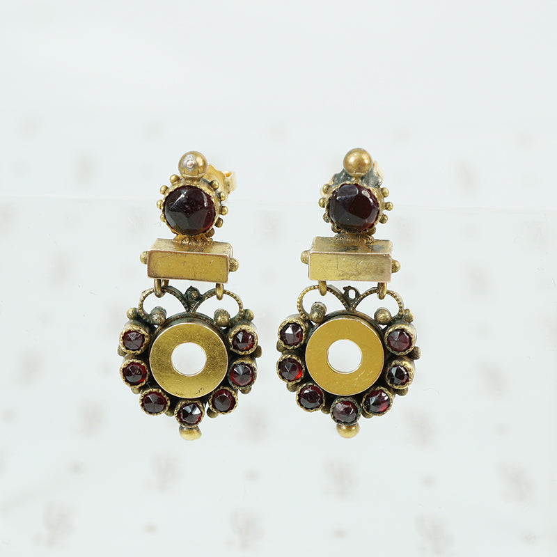 Rose cut Garnet and jewelers brass post earrings