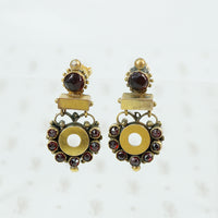 Rose cut Garnet and jewelers brass post earrings